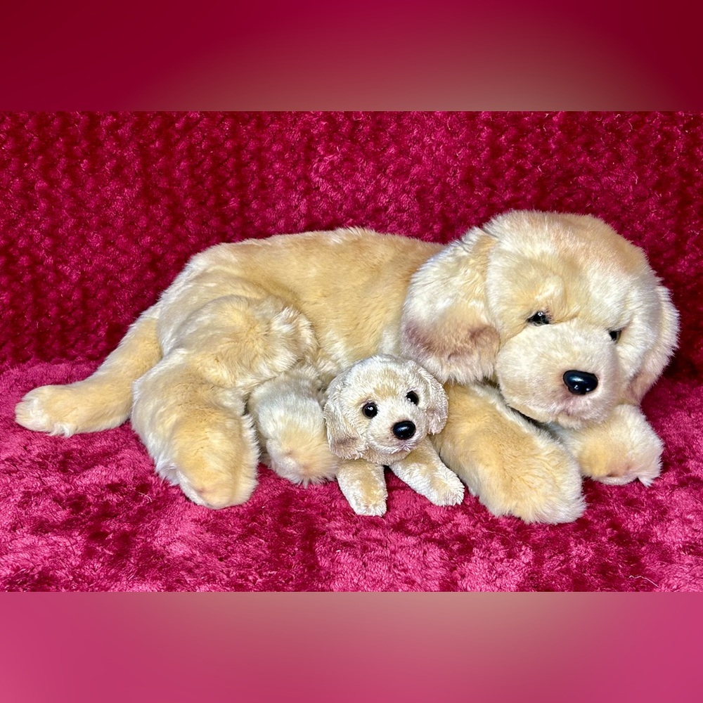 Demdaco Mother and Baby Golden Retriever / Yellow Labrador Soft Plush Animals